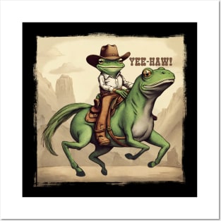 cowboy frog freaky horse yeehaw western lingo funny animal Posters and Art